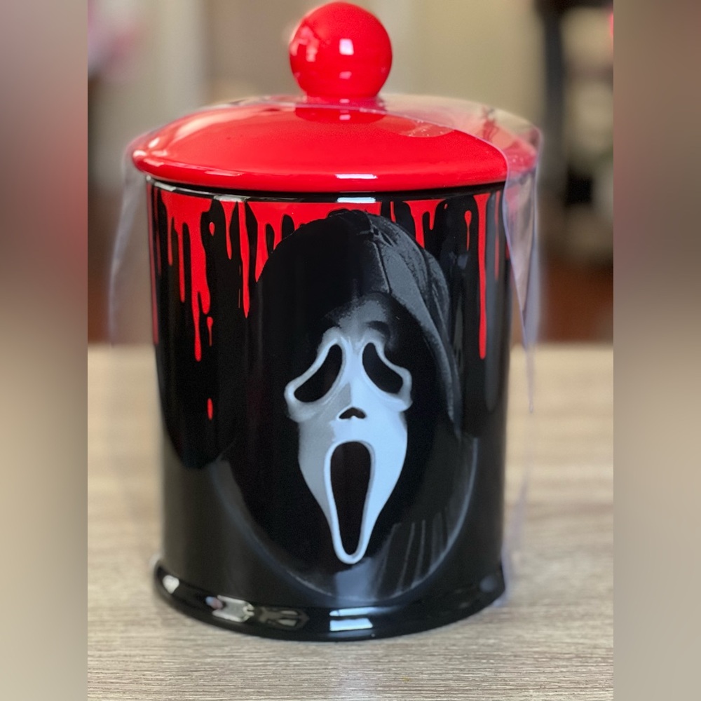 Horror-Themed ghost face Black and Red Canister/cookie jar